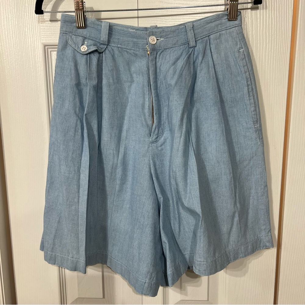 Vintage Ralph Lauren 80’s pleated dress chambray Blue Wm6 Shorts High Rise USA